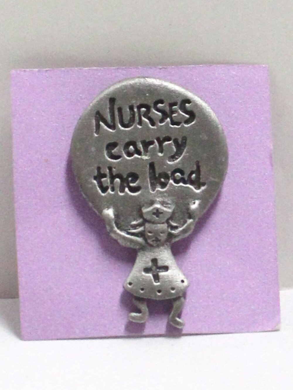 Nurses Carry The Load Silver Tone Lapel Pin Signed or Marked JJ